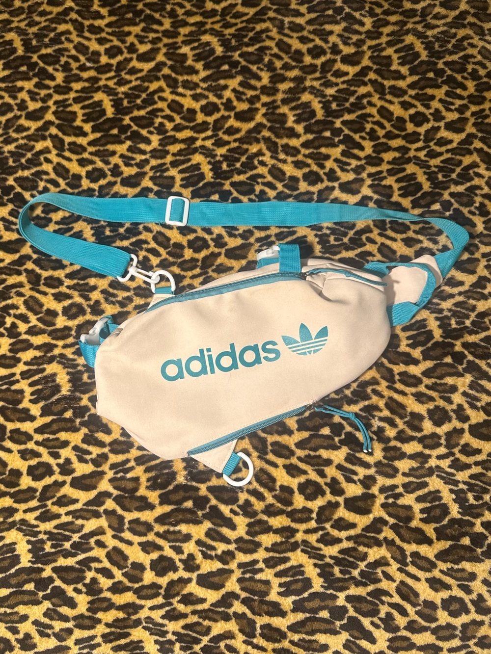 Adidas Beige and Teal Crossbody Fanny Pack
